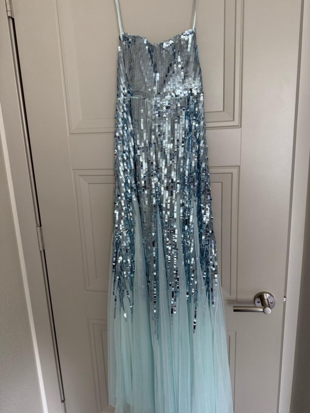 Mac Duggal Pale Blue Sequin Sweetheart Neckline Dress - Picture 6 of 7
